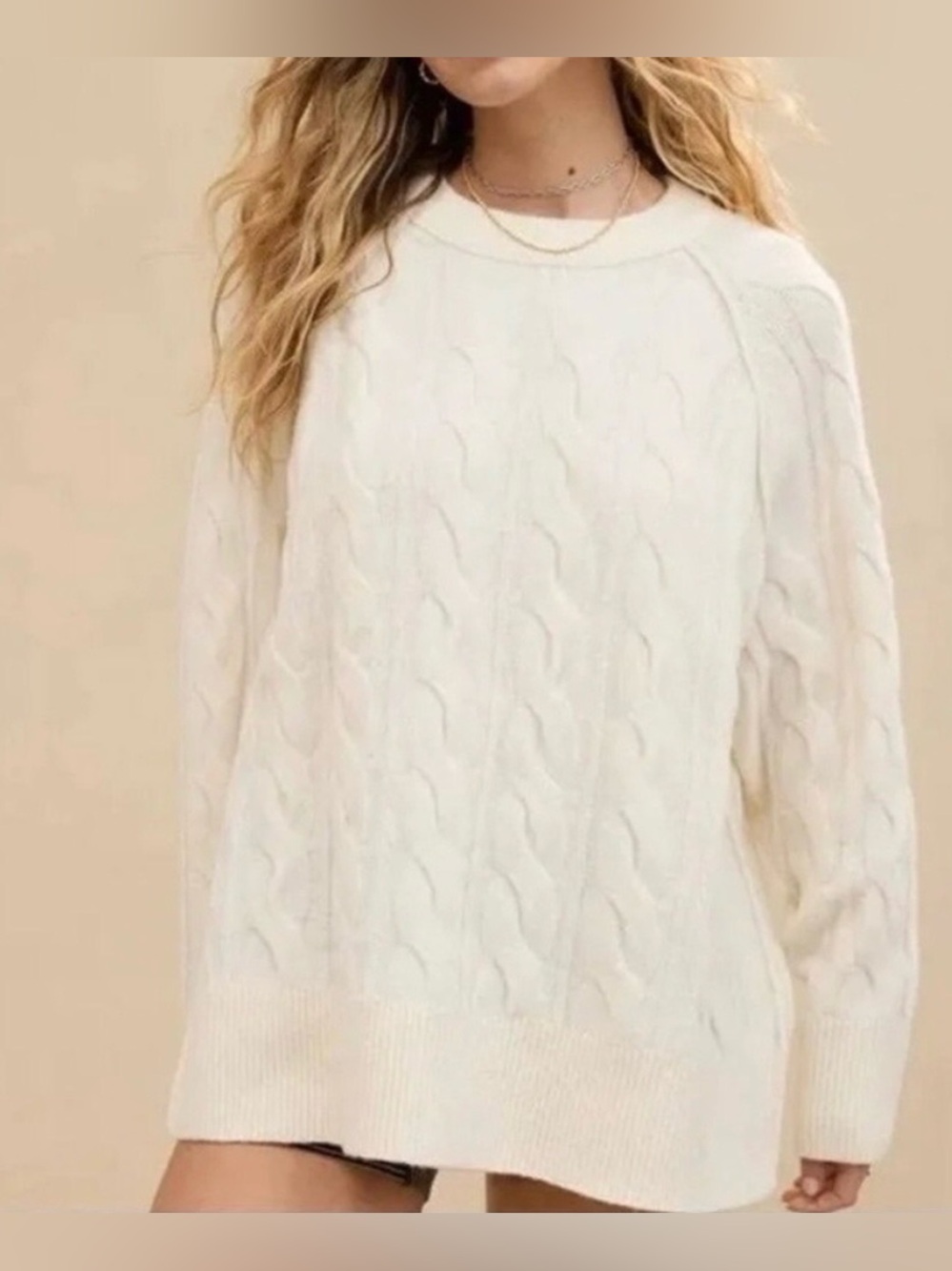 aerie Cream Ivory Cable Knit Crewneck Sweater Oversized Preppy Women’s Small